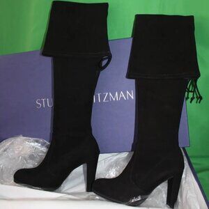 Stuart Weitzman Taglia Highland Black Suede High Heel Boots WL59653 Women's 6